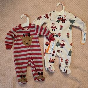 2 Carter's Just One You Baby Boy Long Sleeve Christmas Fleece Footed Pajamas